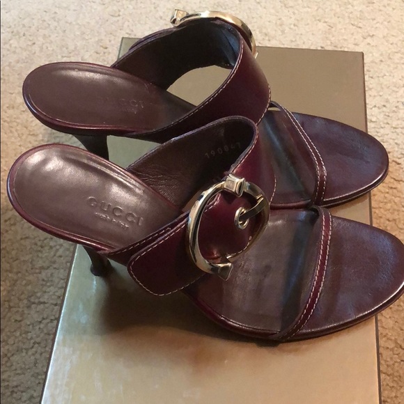 ❌❌❌ Gucci Sand Pelle S Cuoio Sandles DK Cuir sz 7 preowned - Picture 3 of 6